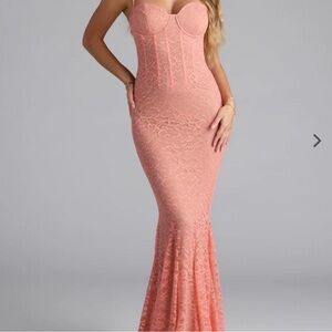 Windsor Coral Lace Strapless Mermaid Maxi Dress